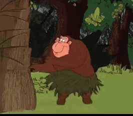a cartoon monkey is standing next to a palm tree