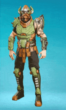 a man with a beard and horns is wearing a green armor