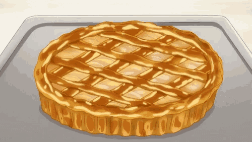 a pie with a lattice crust is on a baking sheet