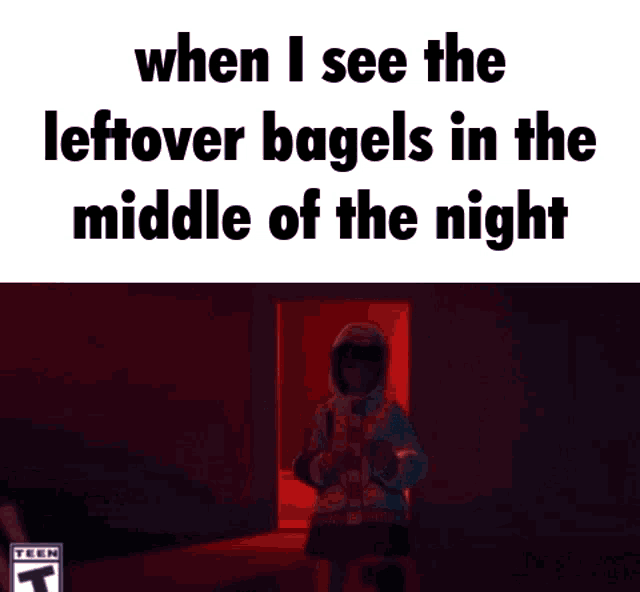 when i see the leftover bagels in the middle of the night , a girl in a hoodie is dancing .