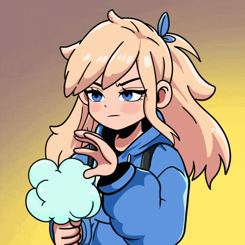 a cartoon of a girl holding cotton candy in her hand