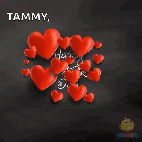 a valentine 's day greeting card with red hearts and the name tammy