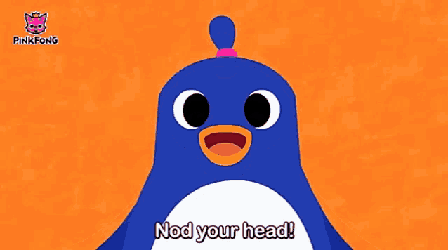 a pinkfong penguin says nod your head