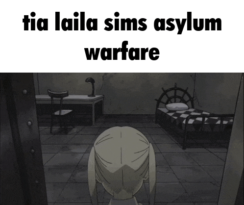 a picture of a girl in an asylum with the words tia laila sims asylum warfare