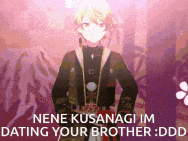 nene kusanagi im dating your brother : ddd is written on a pink background