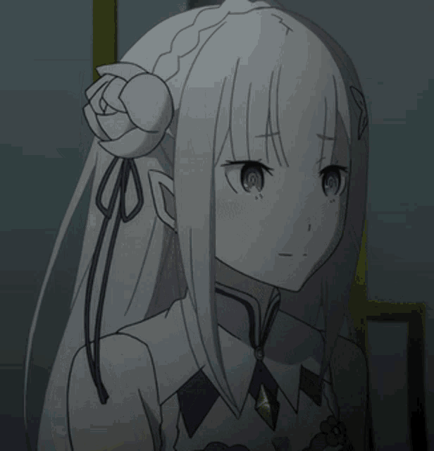 a girl with white hair and a butterfly on her head