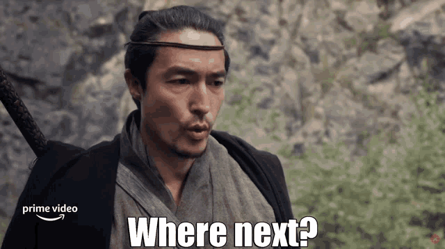 a man with a sword says " where next "
