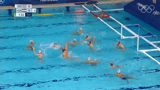 a game of water polo is being played in a pool