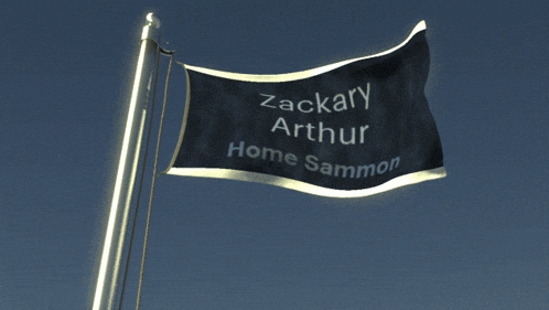 a black flag that says zackary arthur home sammon on it