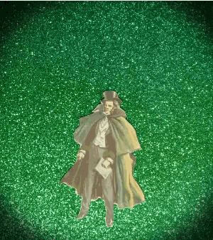 a picture of a man in a top hat and cape on a green background