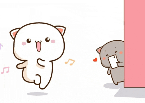 a cartoon of a cat holding a cell phone standing next to another cat