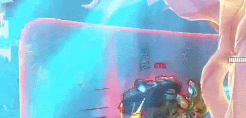 a video game character is being attacked by another character in a room .