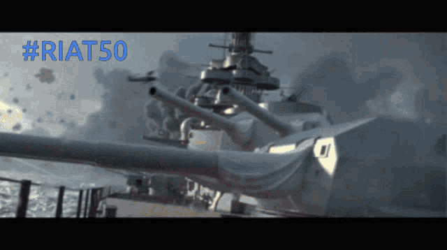 an animated image of a battleship with the hashtag # riat50