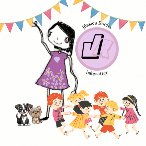 a logo for jessica kocha babysitter shows a girl and children