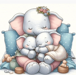 a mother elephant is holding her baby elephant