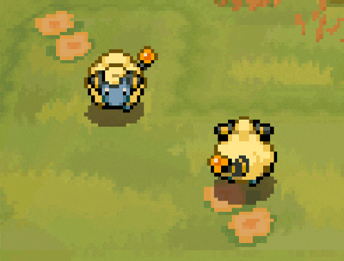 a pixel art drawing of three sheep standing in a field