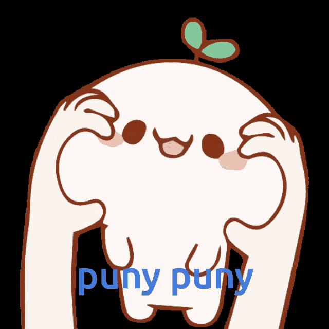 a cartoon character with the word puny puny written in blue