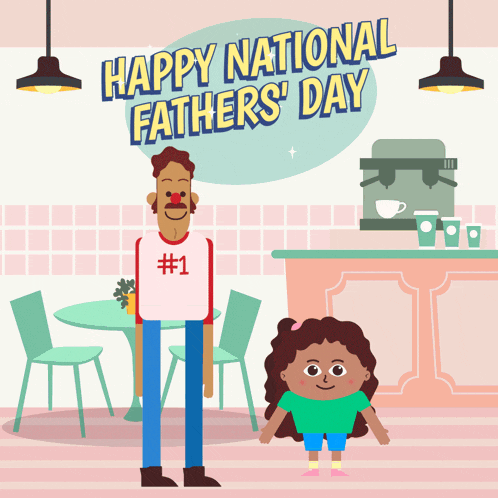 a happy national father 's day poster with a man and a little girl