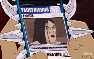 a cartoon character is holding a cell phone that says facefriends
