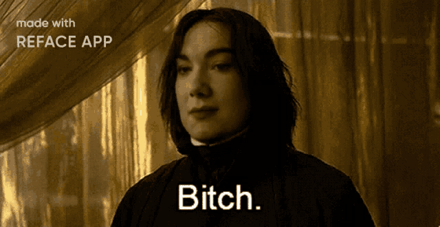a black and white photo of a woman with the words " bitch " on the bottom