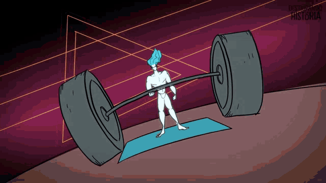 a cartoon drawing of a man lifting a barbell with the word historia on the bottom left