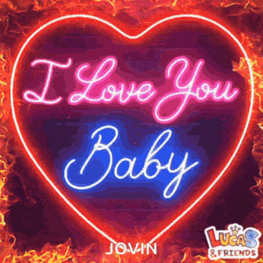 a neon sign in the shape of a heart says i love you baby