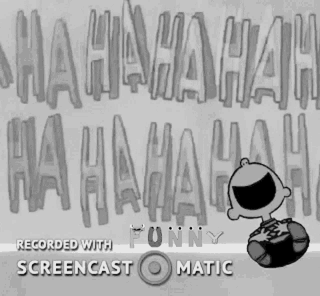 a cartoon of charlie brown laughing with the words funny screencast matic below him