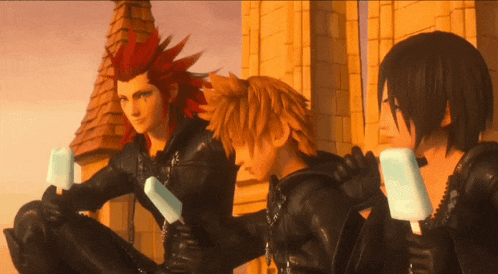 a group of cartoon characters are eating ice cream together