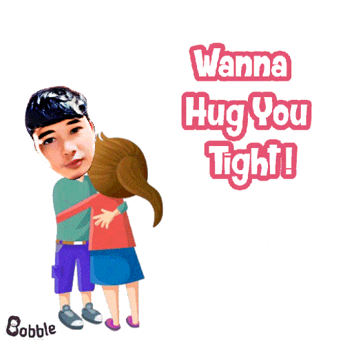 a cartoon of a man hugging a girl with the words " wanna hug you tight " above them
