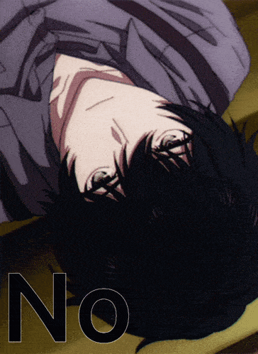 a picture of a man laying down with the word no on the bottom