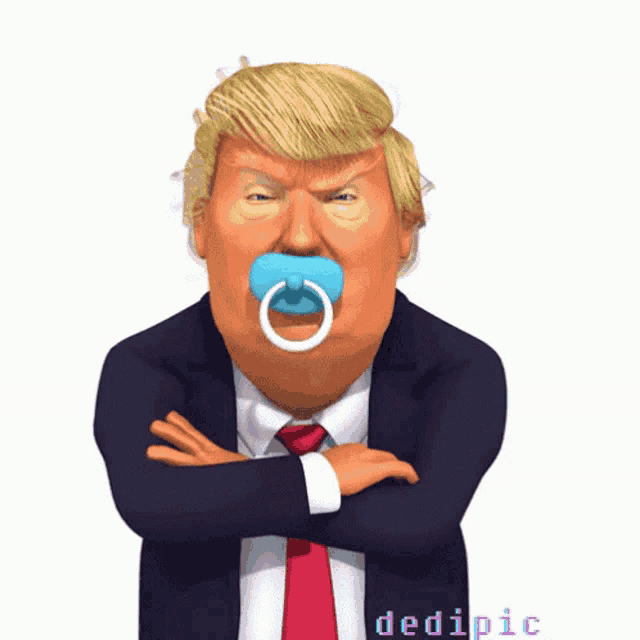 donald trump with his arms crossed and a pacifier in his mouth by dedipic