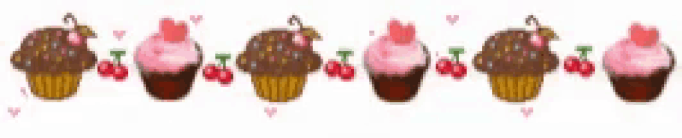 a row of chocolate cupcakes with pink frosting and cherries