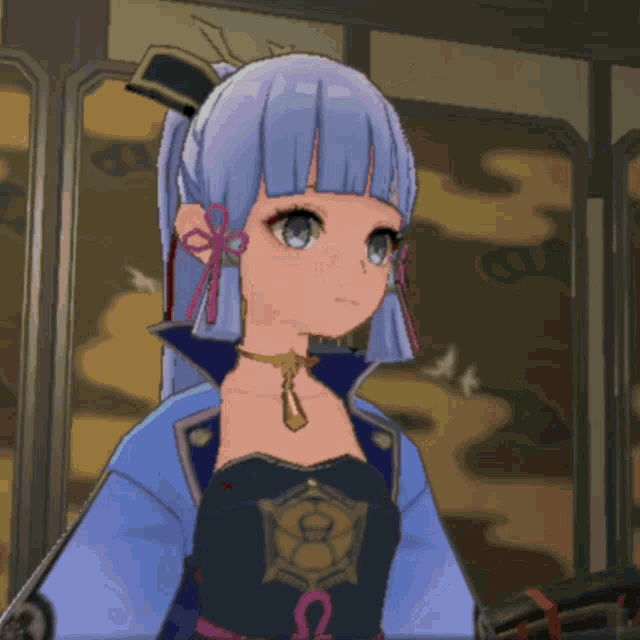 a girl with blue hair is wearing a choker and a blue jacket
