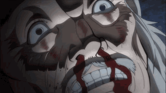 a close up of a cartoon character with blood coming out of his nose