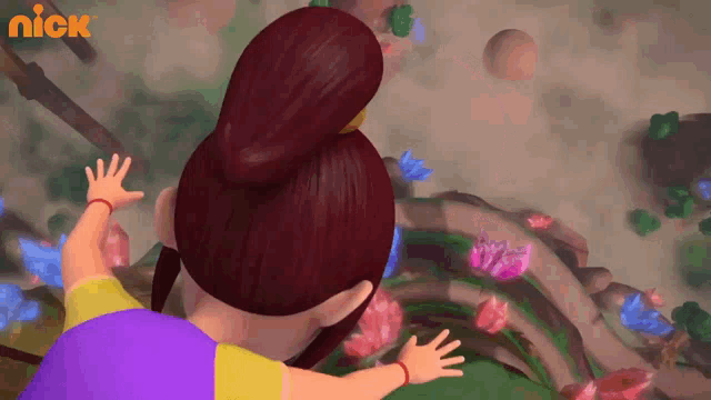 a cartoon of a girl with red hair and a nick logo in the corner