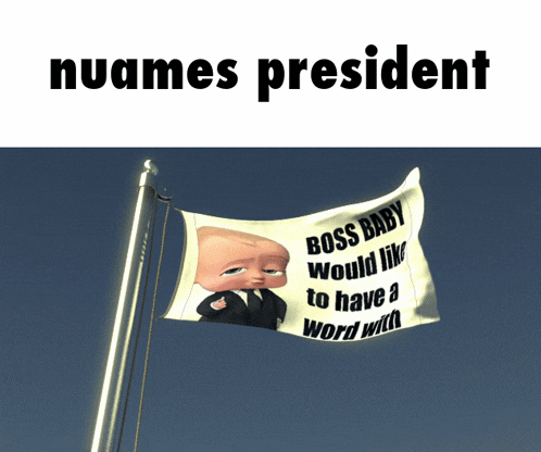 a flag with a baby on it that says " nuames president "