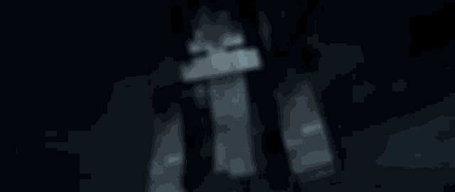 a minecraft character has blue eyes and a sword