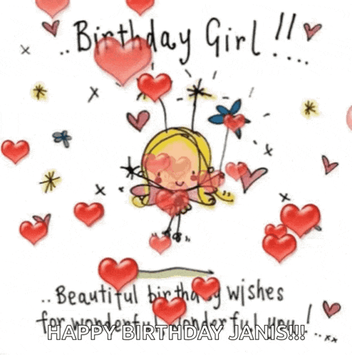 it is a birthday card with a fairy surrounded by hearts and flowers .