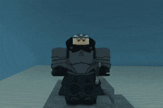 a cartoon character is standing in a room with a sword and a shield .