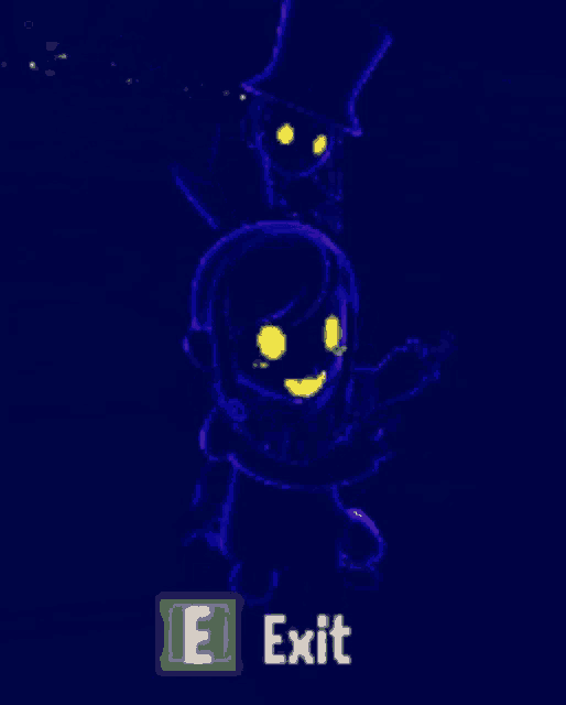a cartoon character with a top hat is standing next to a cartoon character with headphones and the e exit button