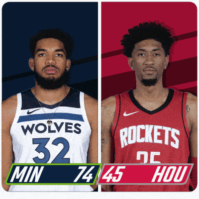 two basketball players from the wolves and rockets are shown