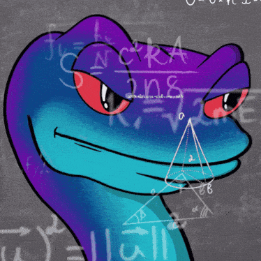 a drawing of a lizard with mathematical equations written on the board