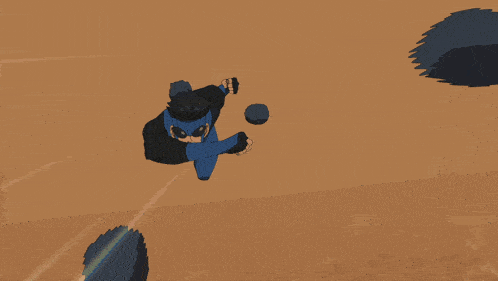 a cartoon drawing of a man with a blue mask on his face