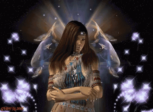 a computer generated image of a woman surrounded by stars