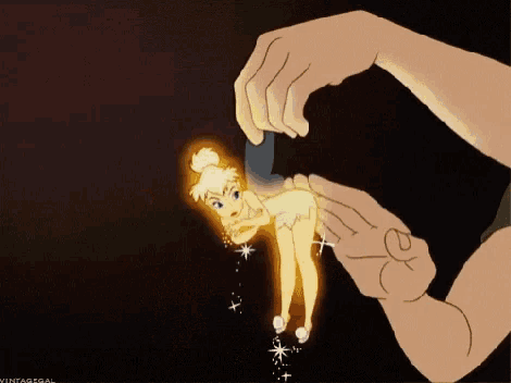 a cartoon of tinkerbell being held by a man