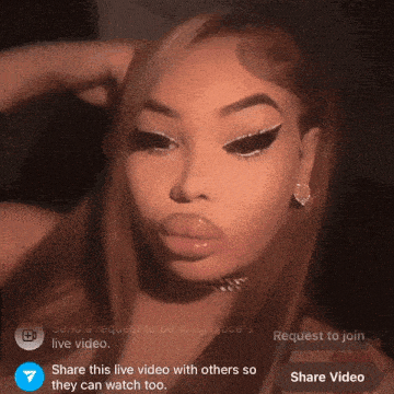 a screenshot of a woman 's face with a request to join live video