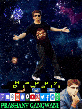 a picture of a man wearing a happy diwali t-shirt
