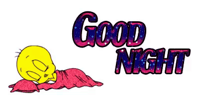 a cartoon of tweety laying in bed with the words good night