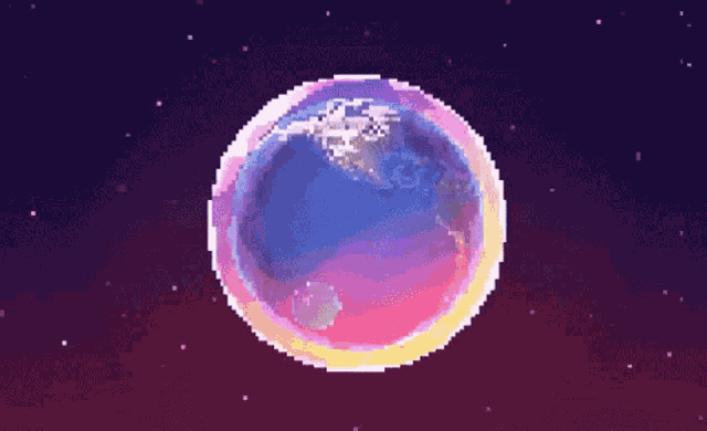 a pixel art of the earth in a bubble
