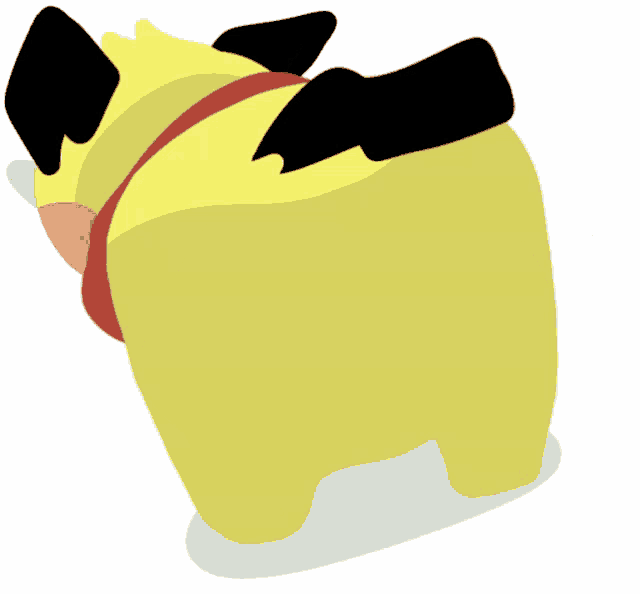 a cartoon drawing of a yellow dog with black ears